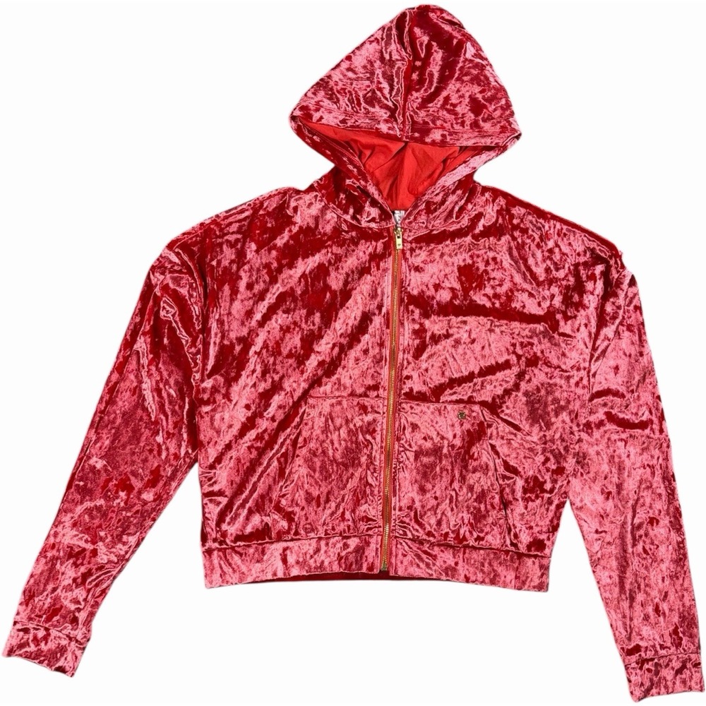 Fabletics NWT Crushed Velour Zip Hoodie Women's M Strawberry Red Lounge Jacket